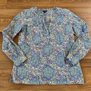Talbots Popover Pintuck Blouse Top‎ XS Floral Lightweight Cotton Relaxed Casual